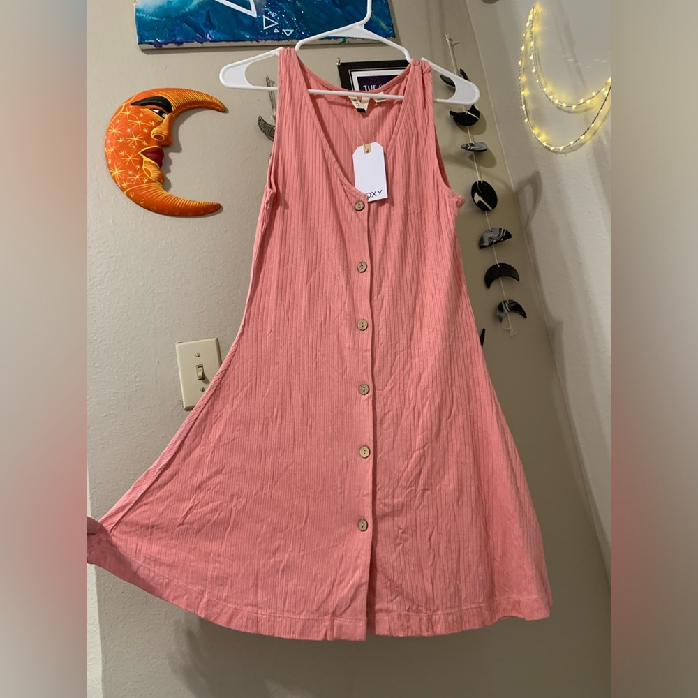 Roxy salmon pink ribbed skater dress NWT